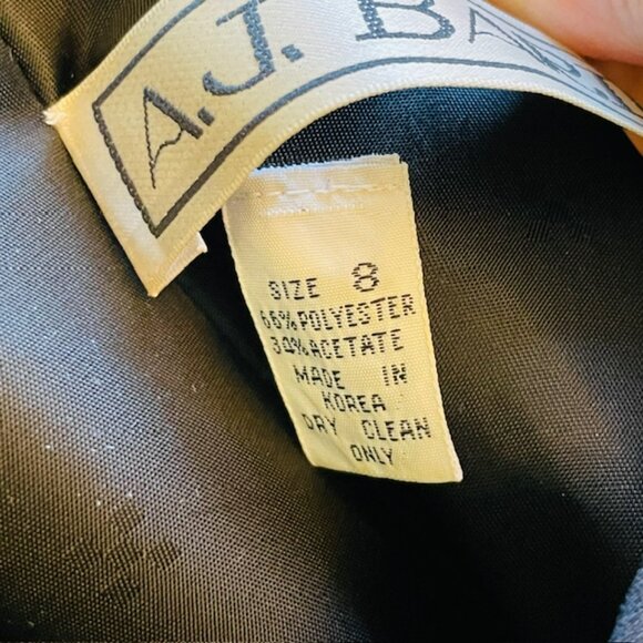 Vintage 80's AJ Bari Puff Shoulder LBD Cocktail Crepe Black Dress XS - Picture 7 of 8